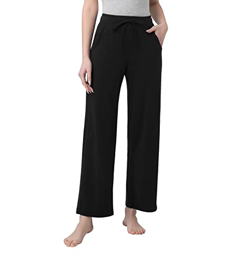 LAPASA Pantalones de Casa para Mujer Pantalones de Pijama con Bolsillos L59 L Negro