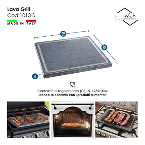 Lava Grill S- Parrilla de piedra volcánica del volcán Etna - Placa lijada de 30 x 30 cm - Apta para uso en hornos, barbacoas, para cocinar carnes, pescados, verduras y pizza - Tamaño S