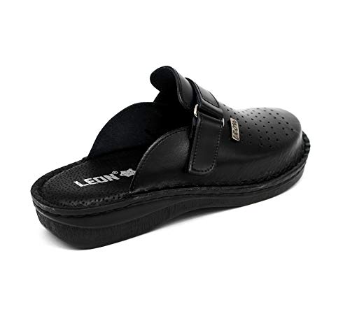 LEON V230 Zuecos Zapatos Zapatillas de Cuero para Hombre, Negro, EU 43