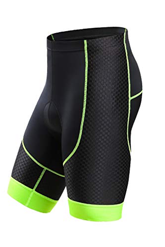 Letook Pantalones Cortos Ciclismo para Hombres Bicicleta Traspirable con Gel Acolchado Anti-UV y Cómodo(Negro&Verde, M)