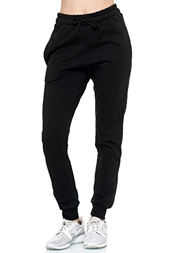L.gonline 586 - Pantalones de chándal para mujer, 100% algodón, de S a 3XL Negro XXXL