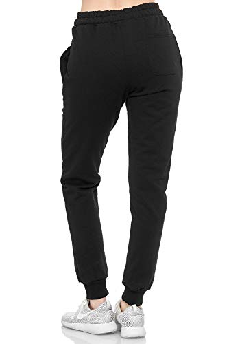 L.gonline 586 - Pantalones de chándal para mujer, 100% algodón, de S a 3XL Negro XXXL