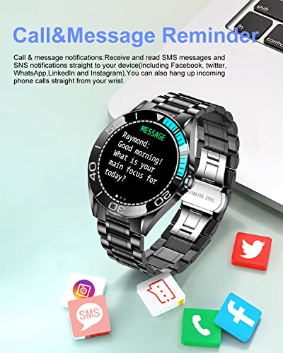 LIGE Reloj Inteligente Hombre de 1,3'', Monitor de Actividad con Pantalla Táctil, Resistente al Aagua IP67, Reloj de Aacero Inoxidable con Cronómetro para Android iOS (Negro zaul)