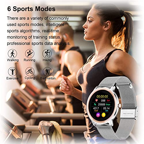LIGE Smartwatch, 1.1'' Reloj Inteligente Mujer Impermeable IP67 para Pulsómetro Monitores de Actividad, Reloj para Mujer con Pulsera de Malla para Android e iOS Plata, Regalo Navidad