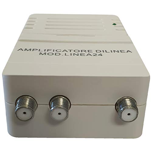 Línea 24 - Amplificador para Antena Digital de Interior a 2 Salidas, Conector F, Amplificador de línea con Ganancia Ajustable 24 dB VHF/UHF