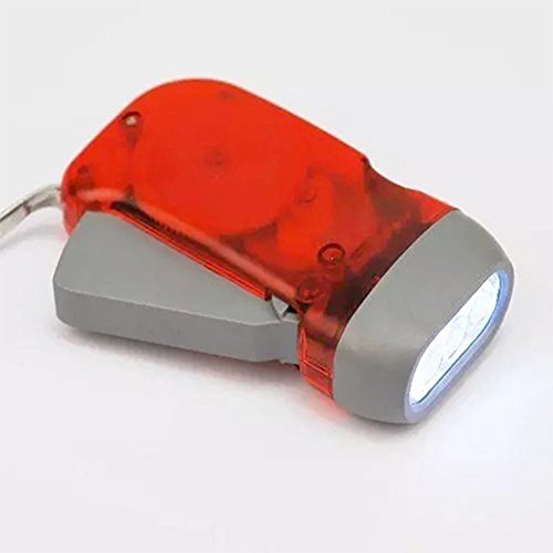 Linterna de prensa de mano, 3 LED Dynamo Wind Up Manivela, linterna de emergencia LED recargable, sin batería, para camping, senderismo, otoño y supervivencia (rojo)