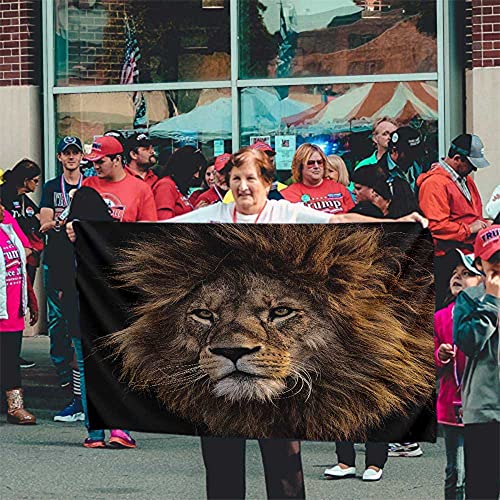 Lion Flag Decor 3x5 Ft Mane Predator Animal Cool Wildlife Furry King Face Head Naturaleza Bosque Poliéster Impreso Patrón Decoración al Aire Libre para hogares y Jardines