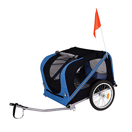 lionto Remolque de bicicleta para perros con enganche de remolque y cinturones de seguridad remolque para perros azul/negro