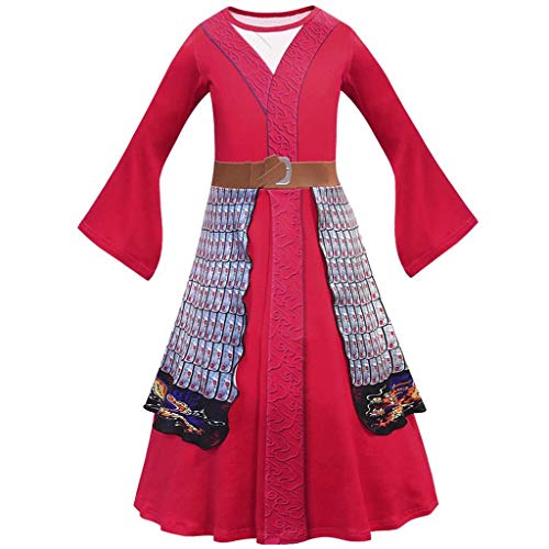 Lito Angels Disfraz Mulan para Niña, Ropa Traje China Heroina Hanfu, Talla 7-8 años, Rojo
