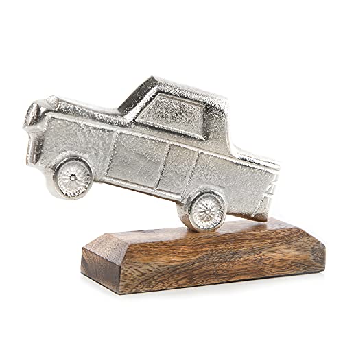 Logbuch-Verlag Figura de metal sobre base de madera para coche, escultura para colocar de pie, color plateado y marrón, 17 cm, regalo para amantes de los coches