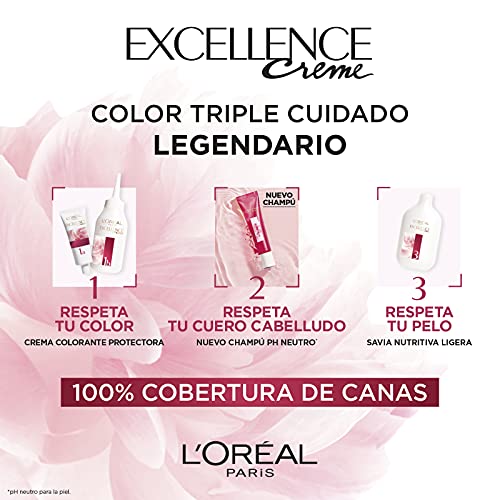 L'Oréal Paris Excellence Creme Tinte Permanente Triple Cuidado 00% Cobertura Canas Tono 7 Rubio - Pack 3 Es, Amarillo