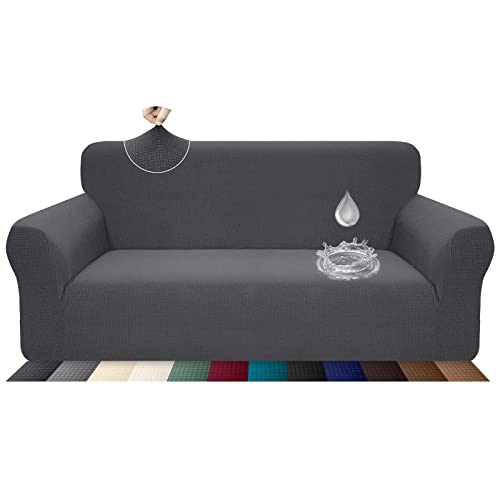Luxurlife - Funda elástica impermeable para sofá de 3 plazas, diseño elegante, antideslizante, resistente a los arañazos, con espuma antideslizante (3 plazas, gris)