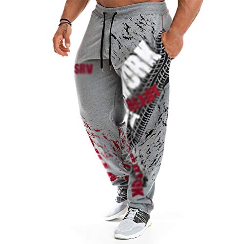 Lvguang Gym Pantalones de Chándal Joggers Pantalones Deportivos con Estampado de Letras para Hombres (Gris, Asia M)
