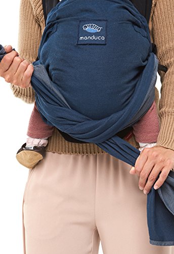 manduca Duo Portabebe > blue / azul < Innovador Sistema Click&Tie, Mochila y Fular Portabebés en Uno, Otimizado para Llevar Delante del Vientre, para Recién Nacidos & Bebés (3,5-15 kg)