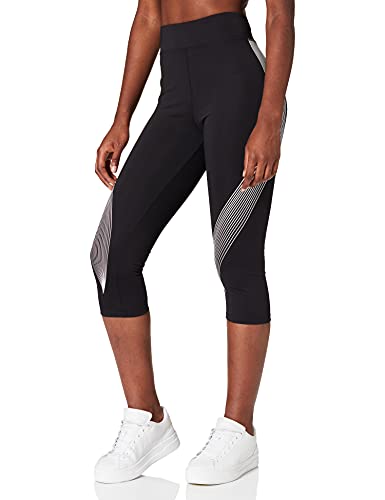 Marca Amazon - AURIQUE Mallas de Deporte Capri Estampadas Mujer, Negro (Black/White), 40, Label:M