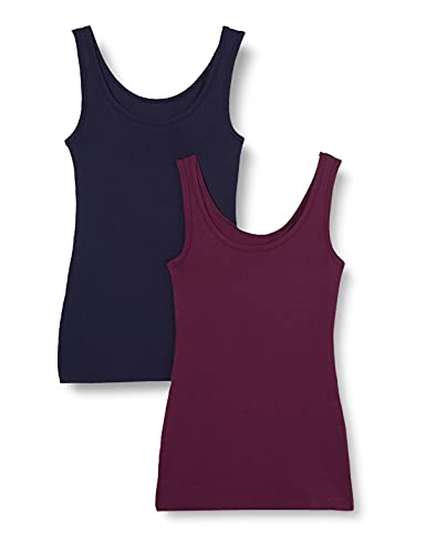 Marca Amazon - IRIS & LILLY Camiseta Interior Térmica Ligera de Tirantes para Mujer, Pack de 2, Multicolor (Potent Purple/navy), XL, Label: XL