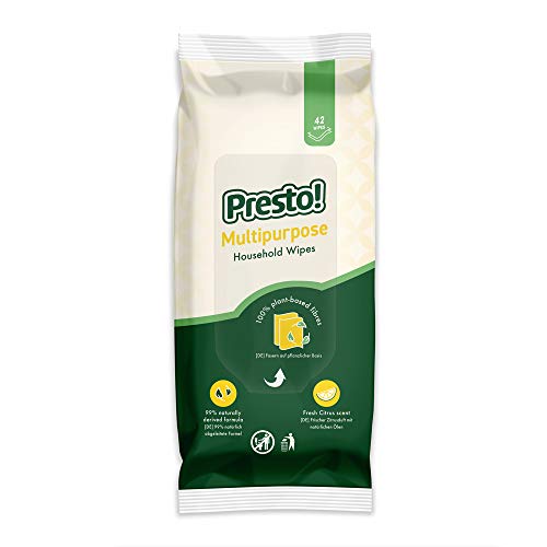 Marca Amazon - Presto! Toallitas multiusos biodegradables para el hogar, fragancia cítrica, paquete de 252 toallitas (42 toallitas x 6 paquetes)