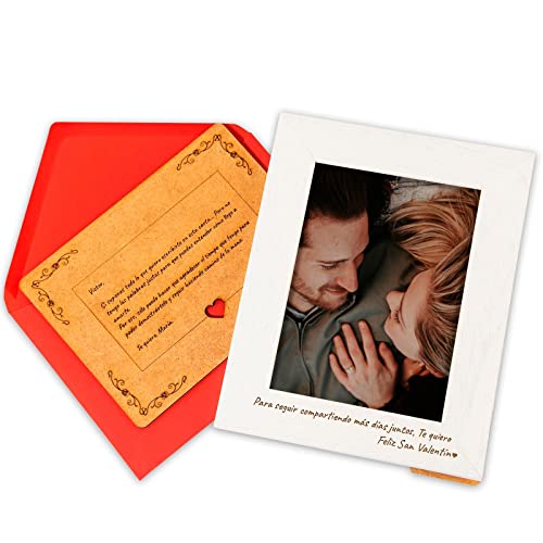 Marco de Fotos con una Carta de madera, Todo PERSONALIZABLE con tu Texto y con tu Foto. "Pack Love" Día de San Valentín -Hecho de madera de pino - agrega tu texto y sube tu imagen. Hecho en España