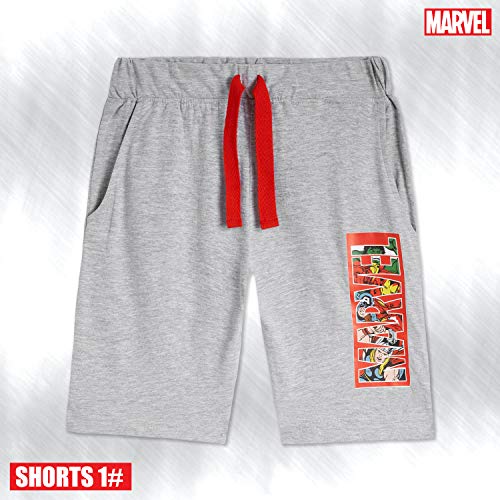 Marvel Pantalones Niños Cortos, Pack De Bermudas Verano con Los Vengadores Iron Man Capitán América Thor y Hulk, Regalos para Niños 3-14 años (Gris/Multi, 7-8 años)