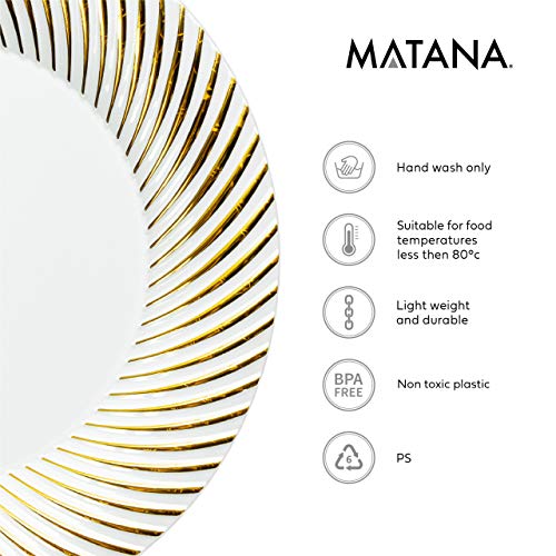 MATANA - 40 Platos de Plástico Duro Blanco con Borde Dorado Reutilizables - Ideal para Celebraciones, Cumpleaños y Fiestas - 2 Tamaños Incluidos : 8 y 26 cm