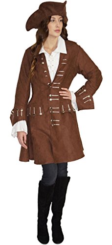 Maylynn 16536-L - Disfraz de Pirata para Mujer Disfraz de Mujer Pirata, Chaqueta y Sombrero marrón, Talla: L