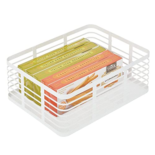 mDesign Juego de 6 Cajas Multiusos de Metal – Práctico Organizador de Cocina, despensa, baño y más – Cesta de almacenaje de Alambre, compacta y Universal – Blanco