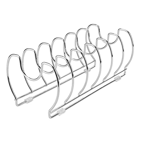 mDesign Organizador de sartenes y tapaderas – Soporte de metal cromado con 6 compartimentos para sartenes y tapas de ollas – Organizador de cajones y armarios de cocina