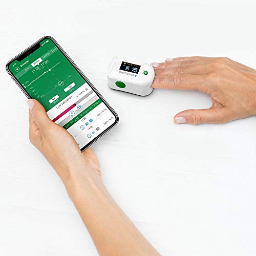 Medisana PM 100 Connect Oxímetro de pulso medición de la saturación de oxígeno en la sangre, para el dedo con pantalla OLED con la aplicación VitaDock+ y el Bluetooth (79456)