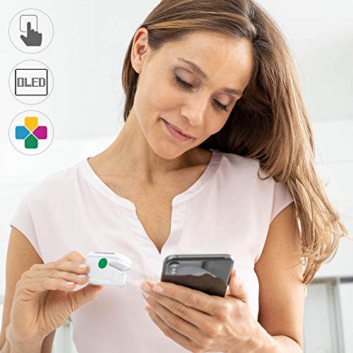 Medisana PM 100 Connect Oxímetro de pulso medición de la saturación de oxígeno en la sangre, para el dedo con pantalla OLED con la aplicación VitaDock+ y el Bluetooth (79456)