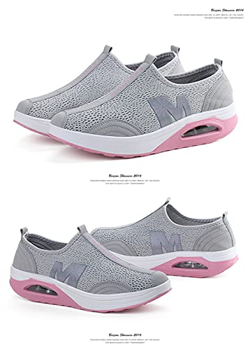 Minjet Mujer Malla Zapatos para Caminar Plataforma Calzado Deportivo de cuña Casual Mocasines Running Transpirable Ligero Zapatillas