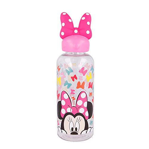 Minnie Mouse |Botella De Agua Reutlizable Para Niños Y Niñas De Plástico - Diseño Infantil Con Tapón De Figurita 3d Y Capacidad De 560 Ml - Sin Bpa