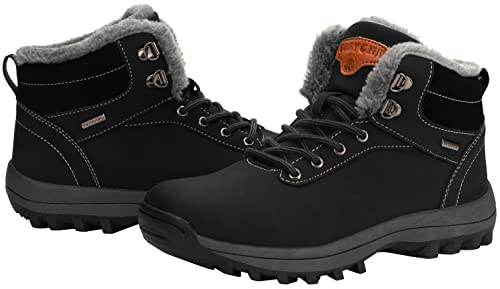 Mishansha Mujer Hombre Botas para Invierno con Forro Cálidas Zapatos para Caminar Senderismo y Trekking - Calentitas Cómodas Antideslizantes(Negro, 45 EU)