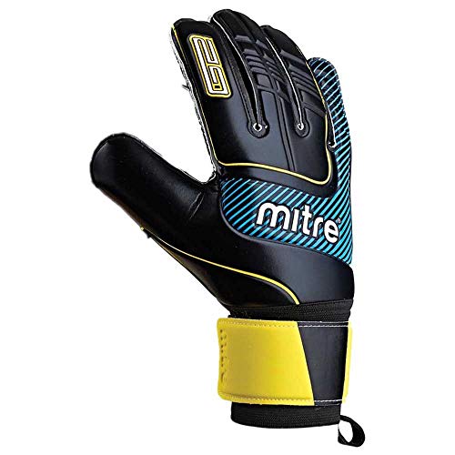 Mitre Anza G2 Durable Goal Keeper Gloves - Black/Cyan/Yellow, Size 9