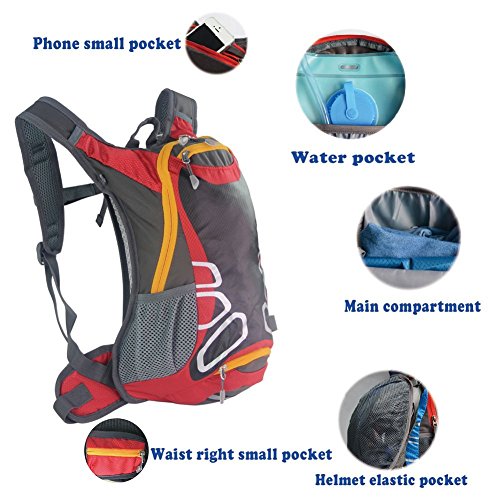 Mochila de ciclismo con soporte para casco, mochila ligera de esquí de 15 l (pequeña, compacta, resistente al agua), para senderismo, camping, montañismo, esquí, rojo