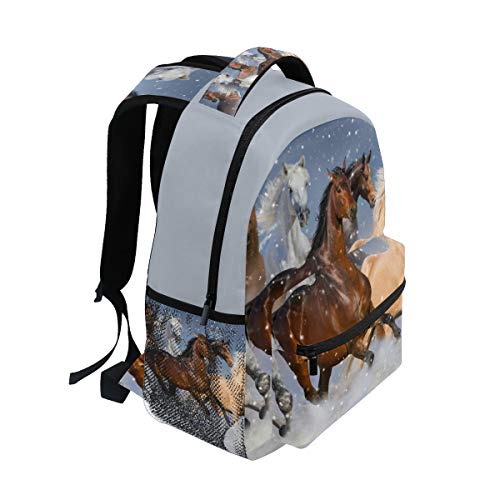 Mochila de viaje con diseño de caballos en la nieve para estudiantes y niñas, mochila para portátil