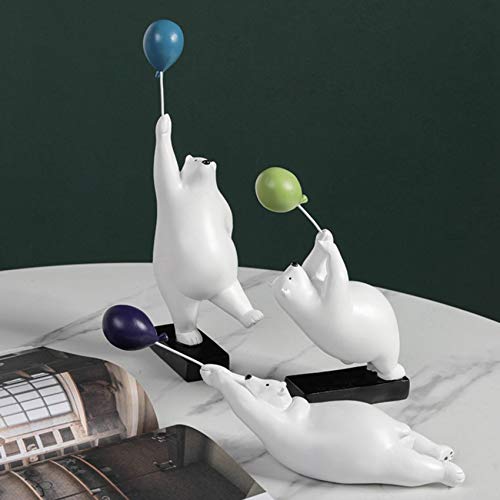 Mogzank Resina Figuras de Oso Volador Globo Osos Polares Estatua DecoracióN de la Oficina en el Hogar Sala de Estar Dormitorio Adorno de Escritorio - C