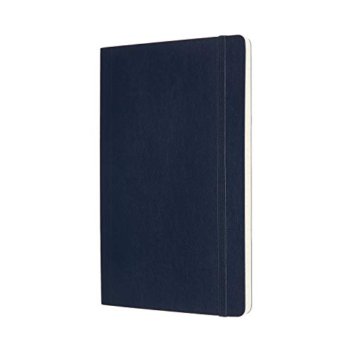 Moleskine, Classic Notebook, Blank and Lined Pages, Soft Cover and Elastic Closure, Large Size 13x21 cm, Sapphire Blue Colour, 192 Pages