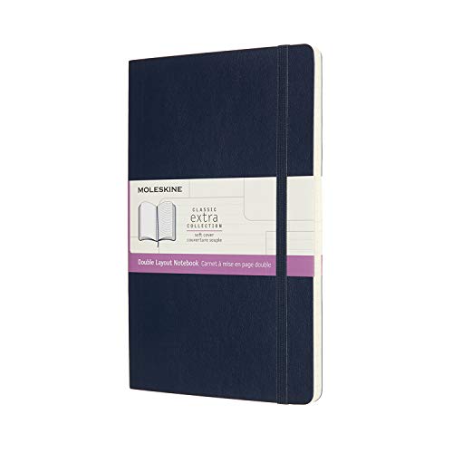 Moleskine, Classic Notebook, Blank and Lined Pages, Soft Cover and Elastic Closure, Large Size 13x21 cm, Sapphire Blue Colour, 192 Pages