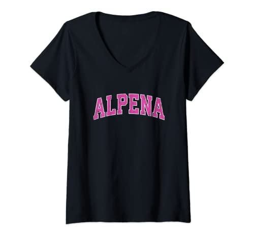 Mujer Alpena Michigan MI Vintage Diseño Deportivo Rosa Camiseta Cuello V