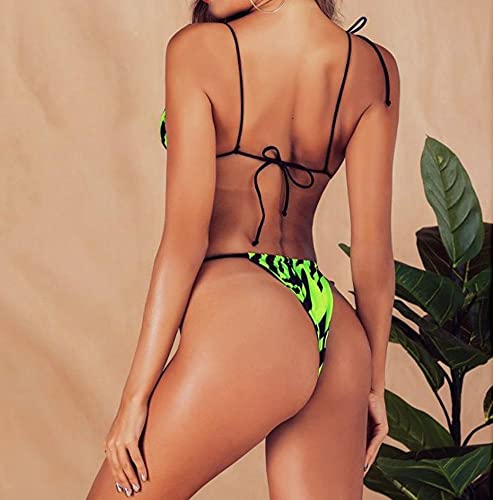 Mujer Bikinis Brasileños Sexy Micro Traje De Baño con Estampado de Tira de Dos Piezas Bikini de Lazo Lateral Triángulo Tanga