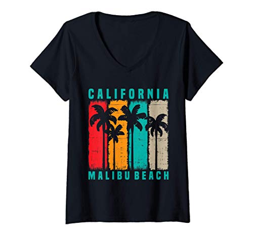 Mujer Malibu Beach California Sandy Beach Wave Malibu Beach Gift Camiseta Cuello V