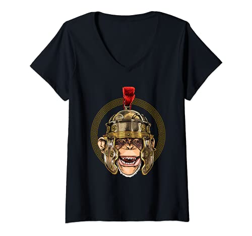 Mujer Mono en casco romano Centurion Legionario Monos Amante Camiseta Cuello V
