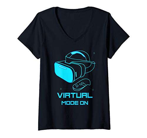 Mujer Virtual Mode Virtual Reality HMD Remote VR Technology Tech Camiseta Cuello V