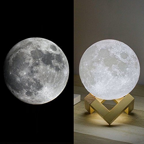 Mydethun luna luz de la luna lámpara de luz nocturna para niños regalo para las mujeres USB carga y control táctil brillo dos tono cálido y blanco frío lámpara Lunar(15cm)