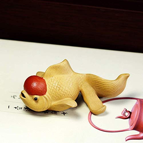 MZXUN Goldfish Goldfish Crafts - Decoración para mascotas de té de arena morada, adornos para mascotas, lindos accesorios de juego de té de peces de colores (color: amarillo, tamaño: 4,5 x 10 cm)