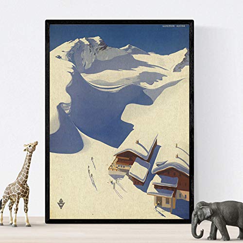 Nacnic Poster Vintage. Cartel Vintage de montañas Europeas. Nieve en Austria. Tamaño A3 con Marco