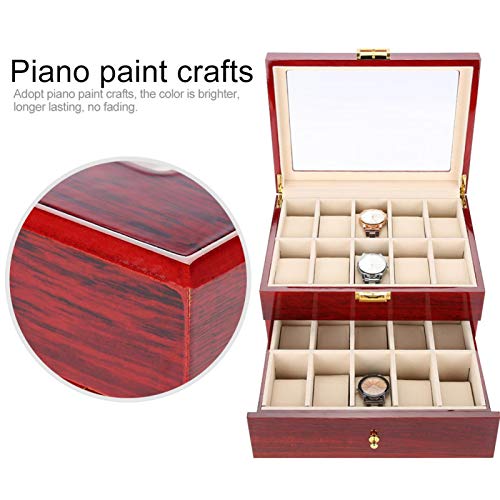 Nannigr Cajón de reloj, caja de almacenamiento de 20 cuadrículas, pintura de piano, práctica de doble capa para relojes, tienda de relojes