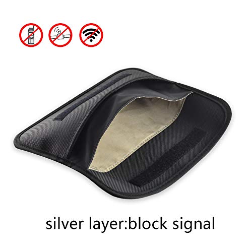 Newseego 2 Pack RFID Signal Blocking Bag | 5X Mangas de Tarjeta de crédito RFID Gratis | Anti Theft Faraday Bag for Car Key Fob & Cell Phone Blocking Pocket, RFID Signal Shielding Pouch(2 Pack Black)