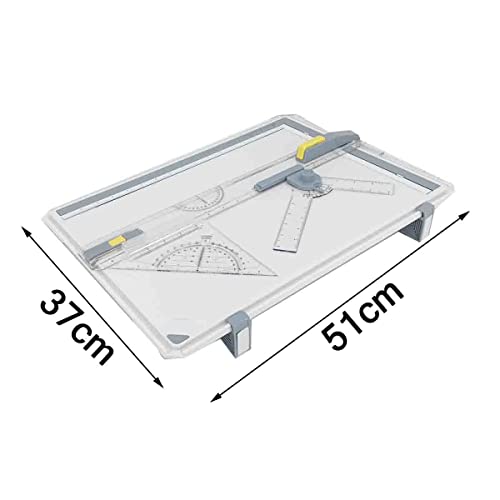 NICCOO Tablero de dibujo manual A3, mesa de dibujo profesional, con accesorios, escala T cuadrada de 51 x 37 cm, multiusos, de plástico, portátil, para ingenieros