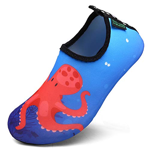 Niños Escarpines Zapatos de Agua Descalzo Barefoot Respirable Calcetines de natación Aire Libre Piscina de Playa Calzado,Pulpo Rojo,20/21